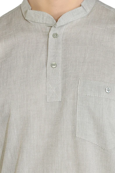 Büyük Beden Şile Bezi Kısa Kol Tek Cepli Hakim Yaka Erkek Yazlık Tshirt Taş 3031 - 3