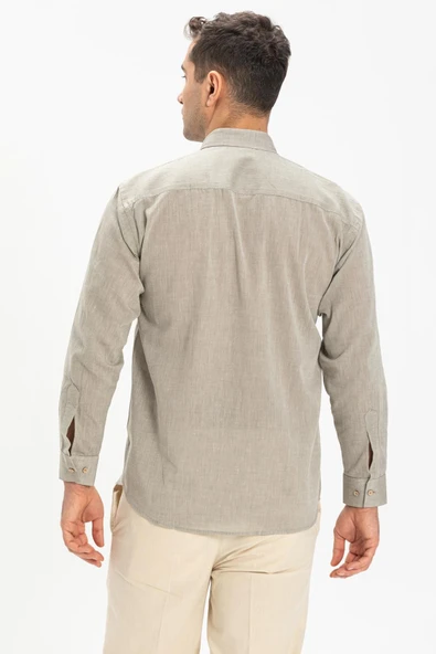 Büyük Beden Şile Bezi Tek Cepli Uzun Kol Erkek Yazlık Gömlek Taş 3031 - Resim 2