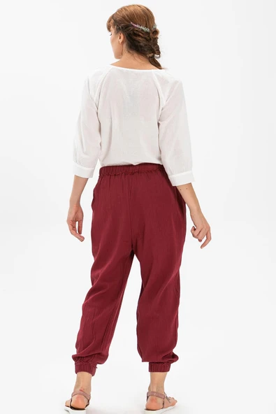 Nakışlı Şile Bezi Asya Yazlık Otantik Şalvar Bordo Brd XS Bordo - 3