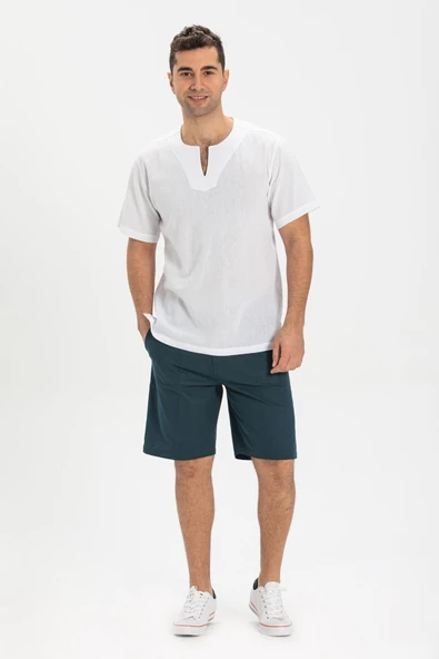 Büyük Beden Kısa Kol Şile Bezi Bisiklet Yaka Erkek Yazlık Tshirt Beyaz 3001 - 3