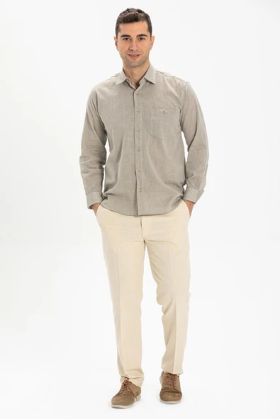 Büyük Beden Şile Bezi Tek Cepli Uzun Kol Erkek Yazlık Gömlek Taş 3031 ürün görseli