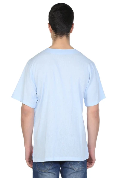 Büyük Beden Kısa Kol Şile Bezi Bisiklet Yaka Erkek Yazlık Tshirt Buz Mavi 3027 - 2
