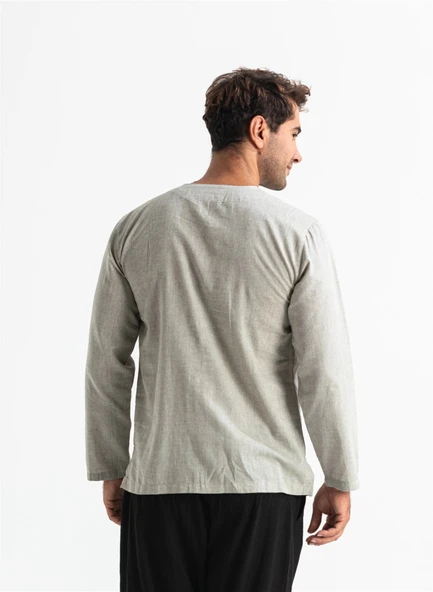 Büyük Beden Şile Bezi Uzun Kol Zımbalı Erkek Yazlık Tshirt Taş 3031 - 2