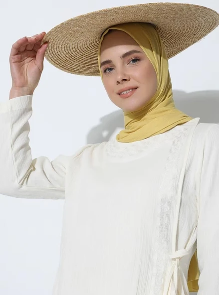 Nakışlı Şile Bezi Mevsimlik Ferace Krem Krm S Krem - 10