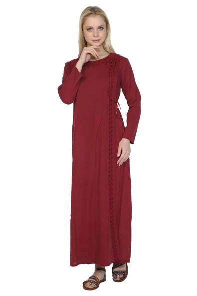 Nakışlı Şile Bezi Mevsimlik Ferace Bordo Brd S Bordo - 5