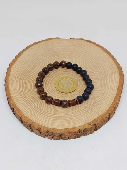 Bronzit & Oniks Taşı 8mm Unisex Tasarım Bileklik Hawaii Model (17260) - Resim 5