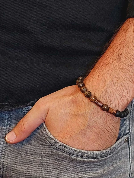 Bronzit & Oniks Taşı 8mm Unisex Tasarım Bileklik Hawaii Model (17260) - Resim 3