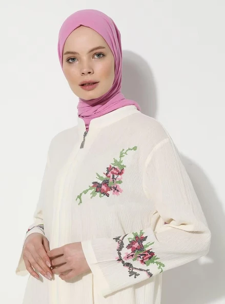 Ayşenur Şile Bezi Mevsimlik Ferace Krem Krm S Krem - 10