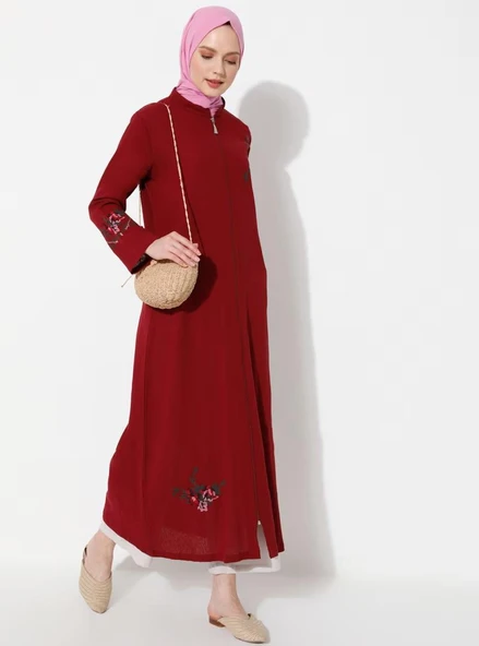 Ayşenur Şile Bezi Mevsimlik Ferace Bordo Brd S Bordo - 9