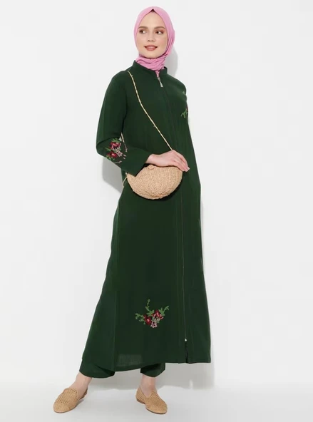 Ayşenur Şile Bezi Mevsimlik Ferace Yeşil Ysl S Yeşil - 8