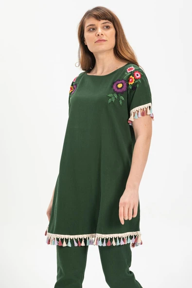 Menekşe Şile Bezi Yazlık Tunik Yeşil Ysl S Yeşil - Resim 5