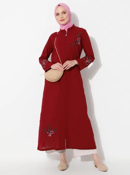 Ayşenur Şile Bezi Mevsimlik Ferace Bordo Brd S Bordo - 8