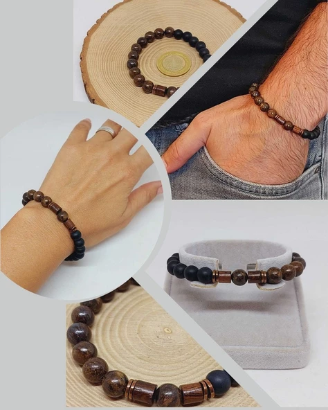 Bronzit & Oniks Taşı 8mm Unisex Tasarım Bileklik Hawaii Model (17260) ürün görseli