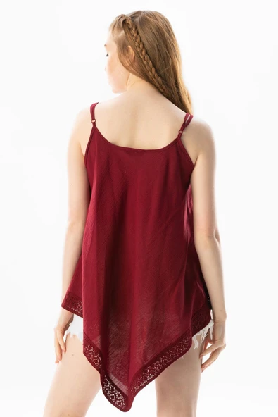 Askılı Şile Bezi Çağla Yazlık Bluz Bordo Brd S Bordo - Resim 2