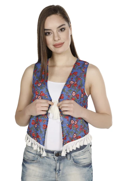 Otantik Vual Yazlık Yelek Saks Kareli 6171 S Lacivert - 4