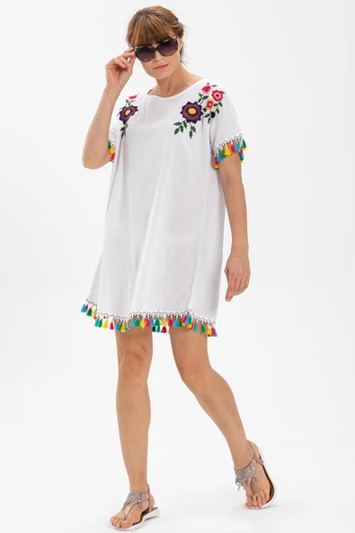 Menekşe Şile Bezi Yazlık Tunik Beyaz Byz S Beyaz - Resim 4