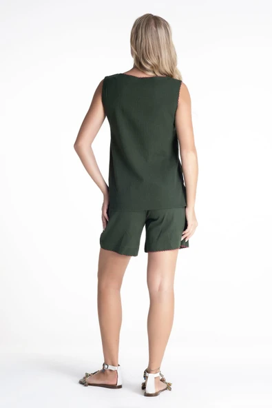 Kolsuz Şile Bezi İşlemeli Yazlık Atlet Yeşil Ysl S Yeşil - 2