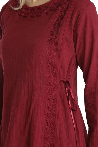 Nakışlı Şile Bezi Mevsimlik Ferace Bordo Brd S Bordo - 3