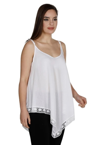 Askılı Şile Bezi Çağla Yazlık Bluz Beyaz Byz S Beyaz - Resim 4