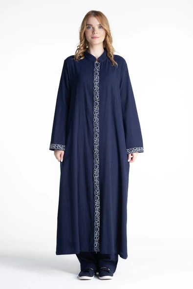 Halkalı Şile Bezi Ferace Pantolonlu Tesettür Takım Lacivert Lcvt S Lacivert