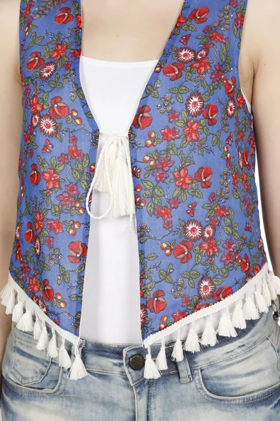 Otantik Vual Yazlık Yelek Saks Kareli 6171 S Lacivert - 3