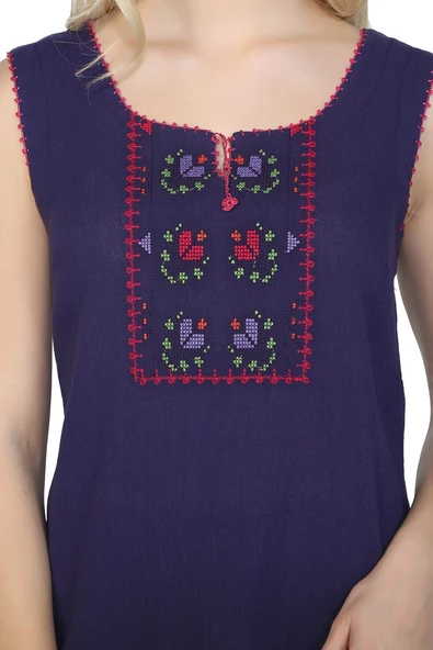 Kolsuz Şile Bezi İşlemeli Yazlık Atlet Mor Mor S Mor - 3
