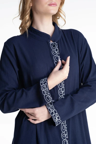 Halkalı Şile Bezi Ferace Pantolonlu Tesettür Takım Lacivert Lcvt S Lacivert - 3