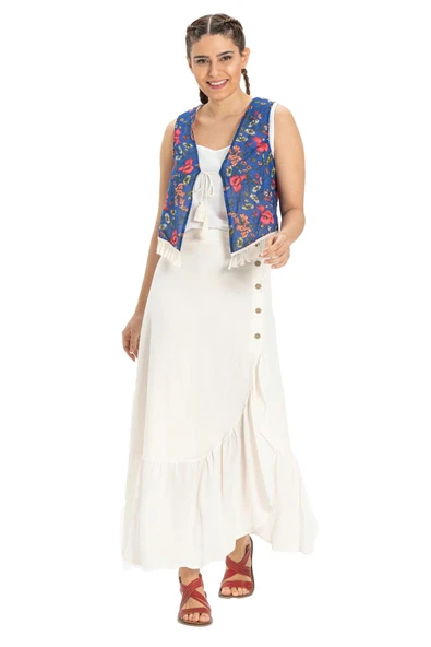 Otantik Vual Yazlık Yelek Saks Ekose 6158 S Saks - 5
