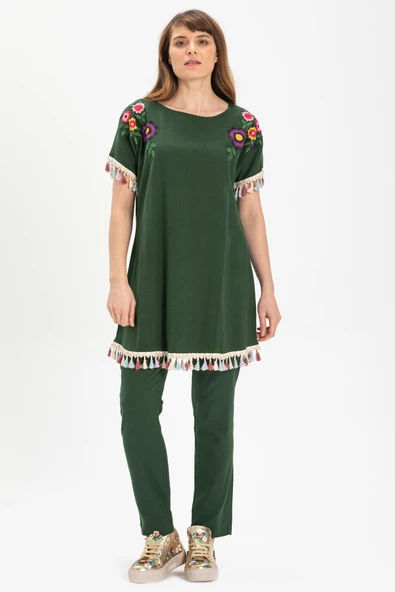 Menekşe Şile Bezi Yazlık Tunik Yeşil Ysl S Yeşil ürün görseli