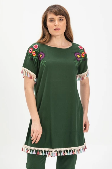 Menekşe Şile Bezi Yazlık Tunik Yeşil Ysl S Yeşil - Resim 4