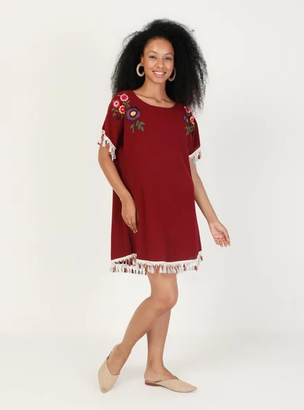Menekşe Şile Bezi Yazlık Tunik Bordo Brd S Bordo - Resim 7