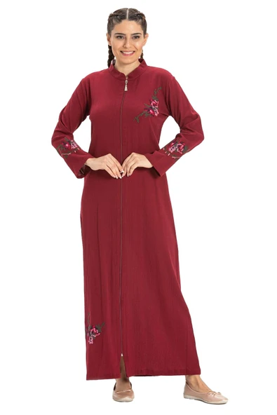 Ayşenur Şile Bezi Mevsimlik Ferace Bordo Brd S Bordo - 7