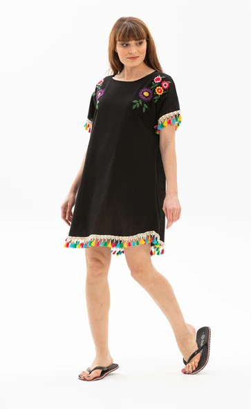 Menekşe Şile Bezi Yazlık Tunik Siyah Syh S Siyah - Resim 3