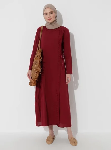 Nakışlı Şile Bezi Mevsimlik Ferace Bordo Brd S Bordo - 10