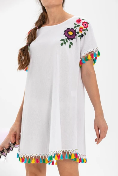 Menekşe Şile Bezi Yazlık Tunik Beyaz Byz S Beyaz - Resim 3