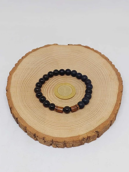 Golden Obsidyen & Oniks Taşı 8mm Unisex Tasarım Bileklik Hawaii Model (1250) - Resim 5