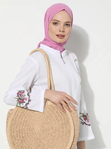Ayşenur Şile Bezi Mevsimlik Ferace Beyaz Byz S Beyaz - 10