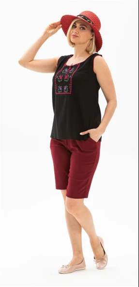 Kolsuz Şile Bezi İşlemeli Yazlık Atlet Siyah Syh S Siyah ürün görseli