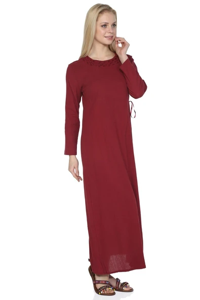 Nakışlı Şile Bezi Mevsimlik Ferace Bordo Brd S Bordo - 4