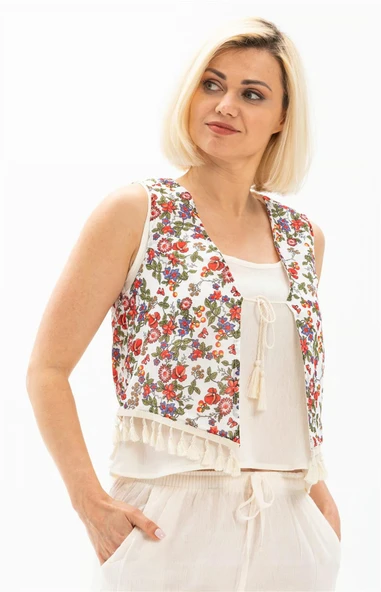Otantik Vual Yazlık Yelek Beyaz 6165 S Beyaz - 6