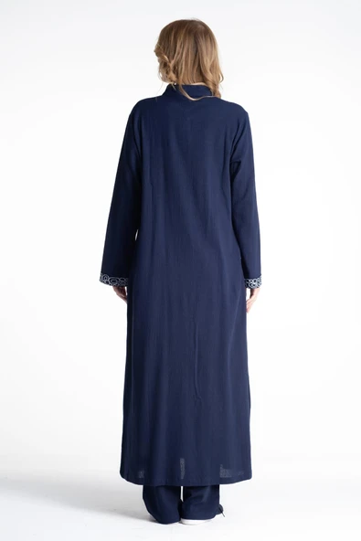 Halkalı Şile Bezi Ferace Pantolonlu Tesettür Takım Lacivert Lcvt S Lacivert - 2