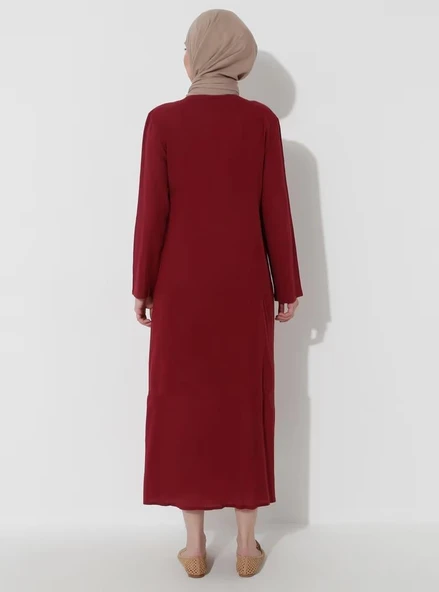 Nakışlı Şile Bezi Mevsimlik Ferace Bordo Brd S Bordo - 9