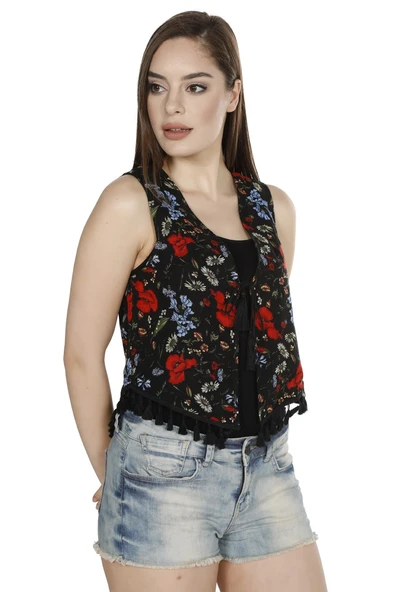 Otantik Vual Yazlık Yelek Kırmızı Siyah Çizgili 6159 S Siyah - 4