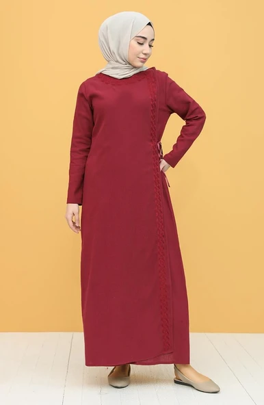 Nakışlı Şile Bezi Mevsimlik Ferace Bordo Brd S Bordo - 6
