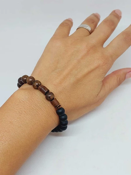 Bronzit & Oniks Taşı 8mm Unisex Tasarım Bileklik Hawaii Model (17260) - Resim 4