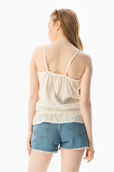 Askılı Şile Bezi Damla Yazlık Bluz Krem Krm S Krem - Resim 2