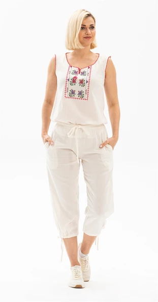 Kolsuz Şile Bezi İşlemeli Yazlık Atlet Krem Krm S Krem - Resim 2