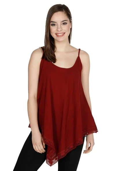 Askılı Şile Bezi Çağla Yazlık Bluz Bordo Brd S Bordo - Resim 8
