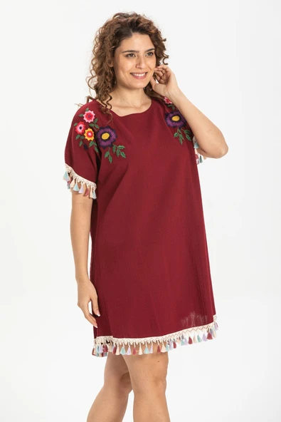 Menekşe Şile Bezi Yazlık Tunik Bordo Brd S Bordo - Resim 3