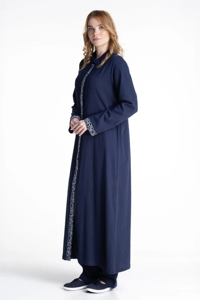 Halkalı Şile Bezi Ferace Pantolonlu Tesettür Takım Lacivert Lcvt S Lacivert - 5